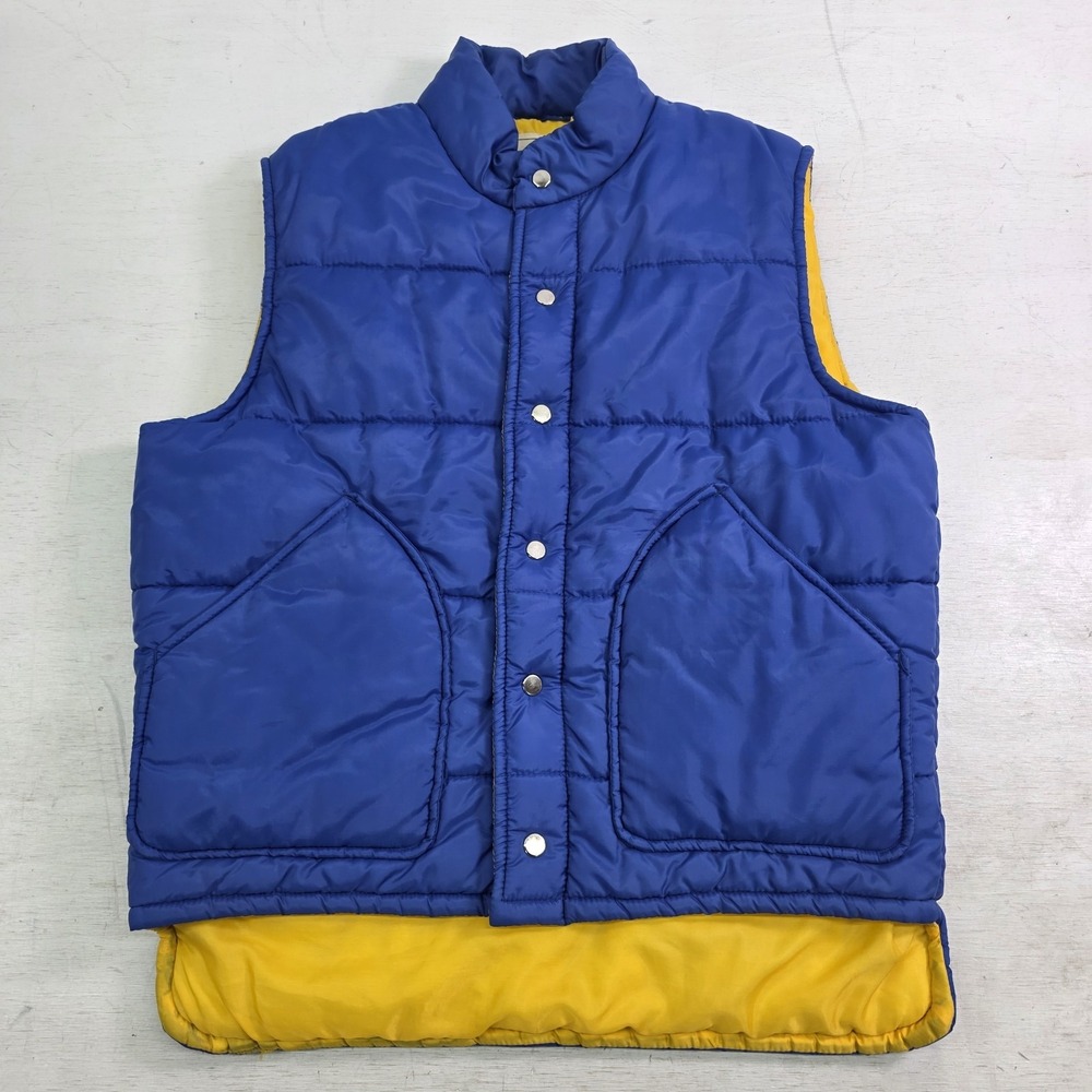 Vintage Campus Rugged Country Puffer Snap Button Vest Blue Yellow‎ Men's Sz M VG